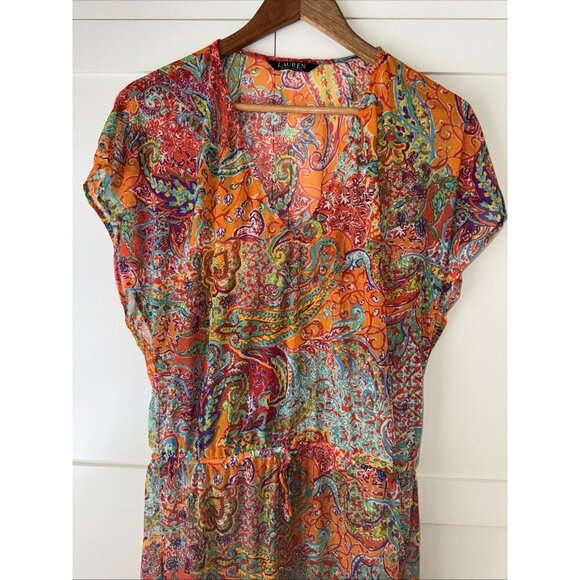 RALPH LAUREN 🌸 SHEER BOLD PRINT / BLOUSE / COVER UP - Picture 8 of 16